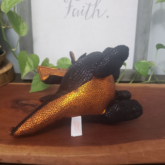 9" Ty Beanie Boo Merlin Dragon Black Orange Shiny 2017 - Picture 5 of 12